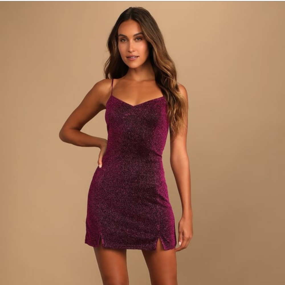 Lulus Vamped Up Sparkly Magenta Dress